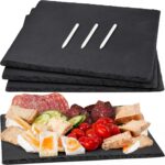 12 x 10 In 4 Pack Slate Cheese Boards, Black Stone Plates Charcuterie Board Gourmet Serving Tray Cheese Platter with Chalks for Sushi, Party, Gifts, Fruit, Meat, Appetizer, Wedding