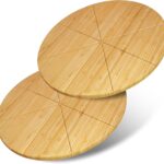 Round Pizza Cutting Board 12inch 2Pack Double Sided Bamboo Wooden Pizza Tray Meat Bread Cheese Serving Platter Pizza Oven Accessories Pizza Prep Board Paddle Blocks Circular Circle