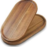 2 pcs Small Acacia Wooden Tray 11.8×6inch Rustic Wood Serving Trays Bulk Boards Oval Charcuterie for Food Cheese Cookie Fruit Sushi,Breakfast Bread Appetizer Plates Decorative Platters