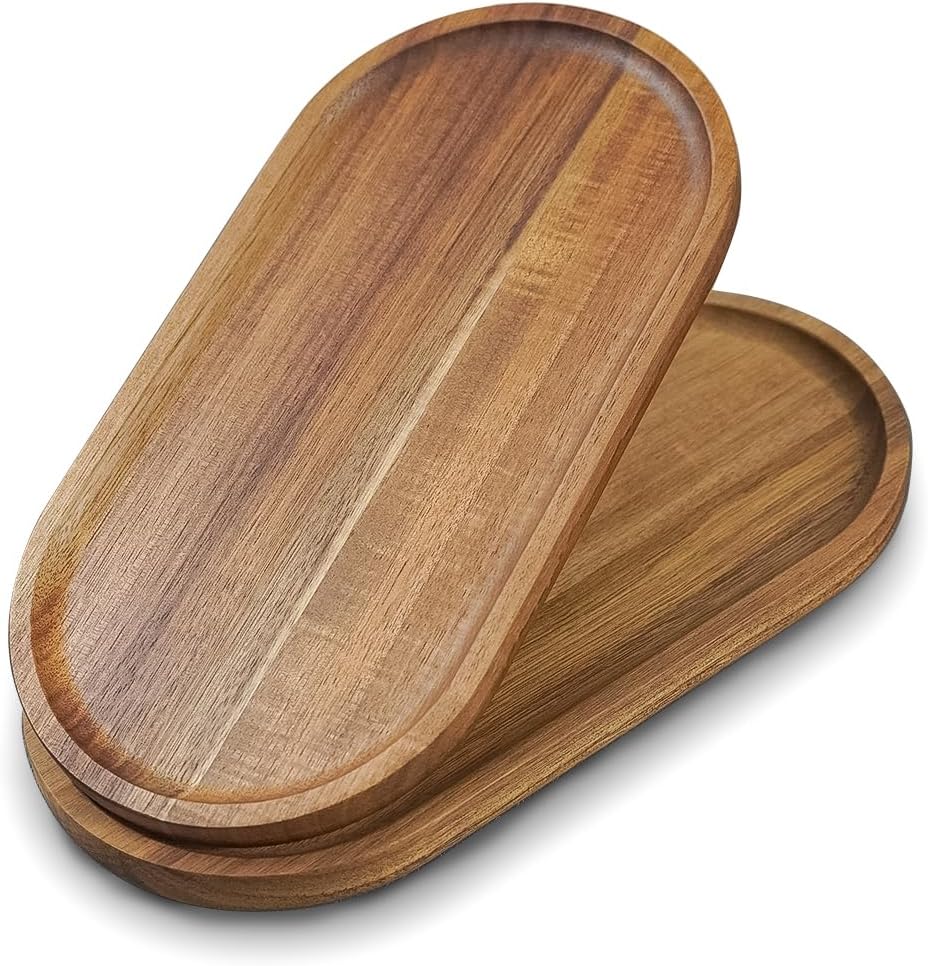 2 pcs Small Acacia Wooden Tray 11.8×6inch Rustic Wood Serving Trays Bulk Boards Oval Charcuterie for Food Cheese Cookie Fruit Sushi,Breakfast Bread Appetizer Plates Decorative Platters