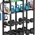 Adjustable Dumbbell Rack, Weight Storage Stand Holder for Dumbbells & Kettlebells, Heavy-Duty Metal Home Gym Workout Organizer with Hook for Gym Equipment Accessories (Rack Only)