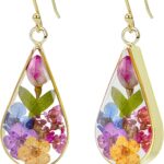 925 Sterling Silver Pressed Flower Teardrop Earrings,Hypoallergenic Women’s Jewelry Gift for Mom and Wife,Handmade Natural Dried Flower Teardrop Earrings Jewelry Gift
