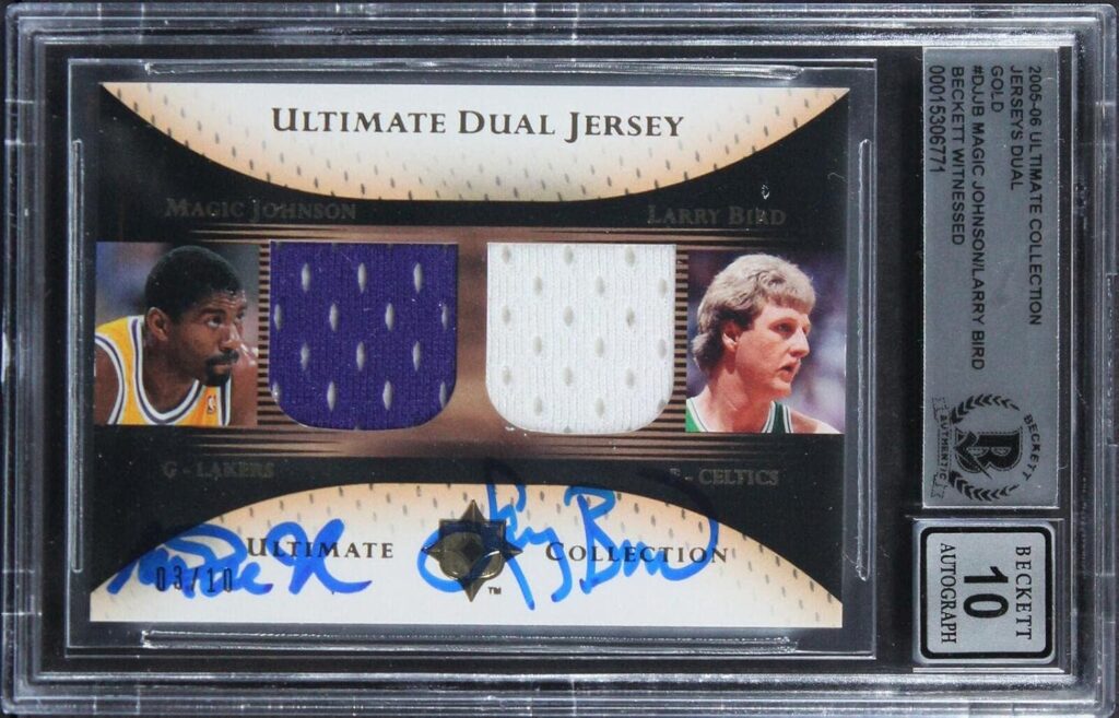 Magic Johnson & Larry Bird Signed 2005 Ultimate DJJB #3/10 Card Auto 10 BAS Slab – Basketball Autographed Cards