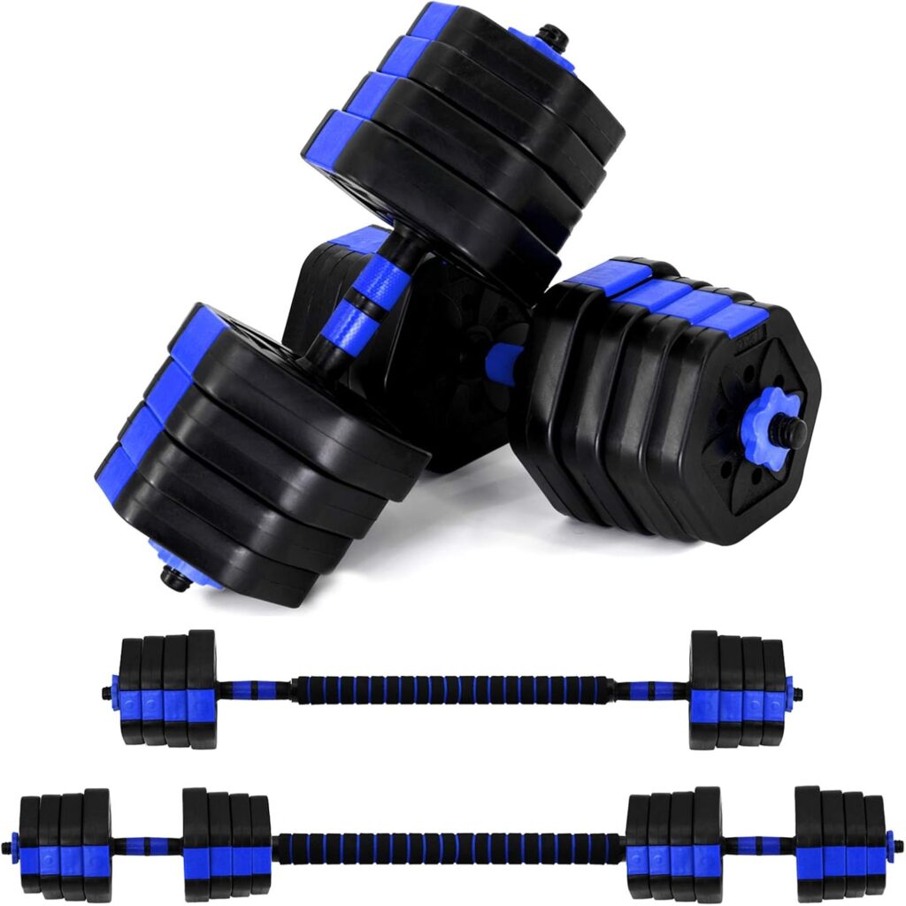 VIVITORY Dumbbell Set – Adjustable Weights, Free Weights with Connector, Non-Rolling, Hexagon, Cement Mixture – 44 to 66 Lbs