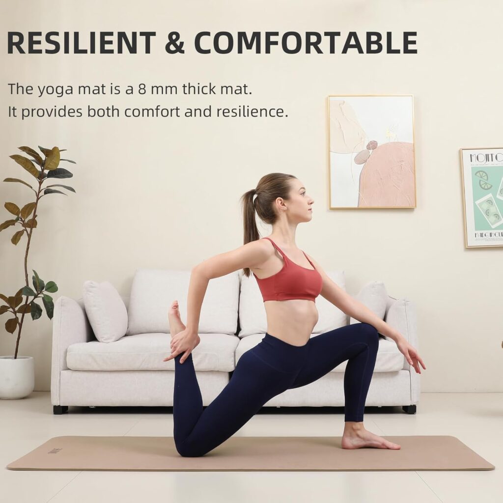Yoga Mat Extra thick 8mm Exercise mat, Soft Lightweight TPE Fitness Mat with strap, High Elasticity, Anti-fatigue,non-slip mat for Women, Yoga, Camping, Travel, Gym & Outdoor | 72″L x 0.32″Th