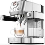 MAttinata Cappuccino Coffee Machine with Automatic Milk Frother, Compact Espresso Machine with Pressure Gauge, Stainless Steel Cappuccino Maker with for Home, Office