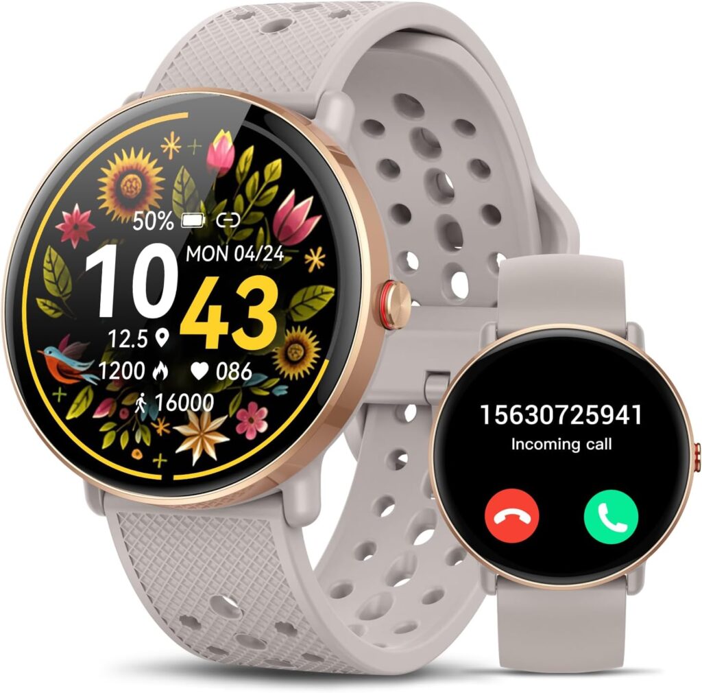 Smart Watch for Women Men, for Android iOS with Sleep Monitor, Pedometer Fitness Tracker, Bluetooth Call, IP68 Waterproof, 112+ Sport Modes Calorie Counter Round Face Smartwatch (Caramel Gold, 1.39)