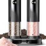Electric Salt and Pepper Grinder Set – Rechargeable Automatic Salt and Pepper Shakers, Kitchen Appliances with External Adjustable Coarseness, Larger Hopper for Cooking, Home Gifts(2 Pack,Black/Black)