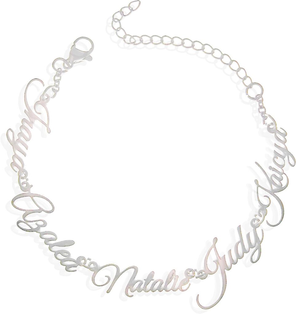 JINMA Custom Name Bracelet for Women – Personalized 1-5 Names Adjustable Nameplate Bracelet – Sterling Silver/Gold – Gift for Mom, Wife, Friends