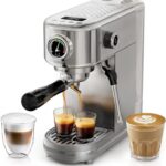 HIBREW Espresso Machine 20 Bar, Semi-Automatic Cappuccino Maker with Milk Frother for Latte Art, Adjustable Temperature & Water Volume, with Display, Pressure Gauge & Stainless Steel Body