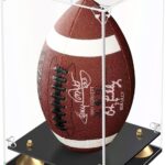 Football Display Case Full Size, Clear Acrylic Box with Double Layer Base Display Stand for Football Fans & Collectors, Sports Collectibles, Assembly Required, Black Base