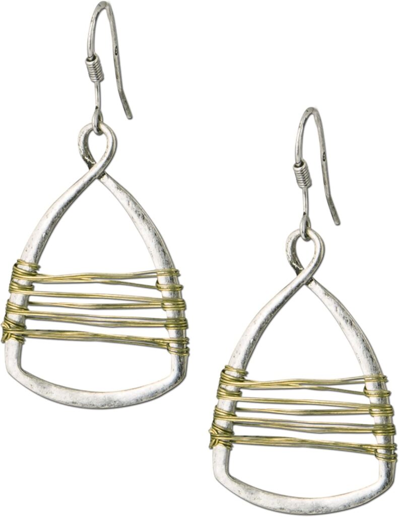 Silver with Gold Wire Copper Toned Handmade Teardrop Earrings