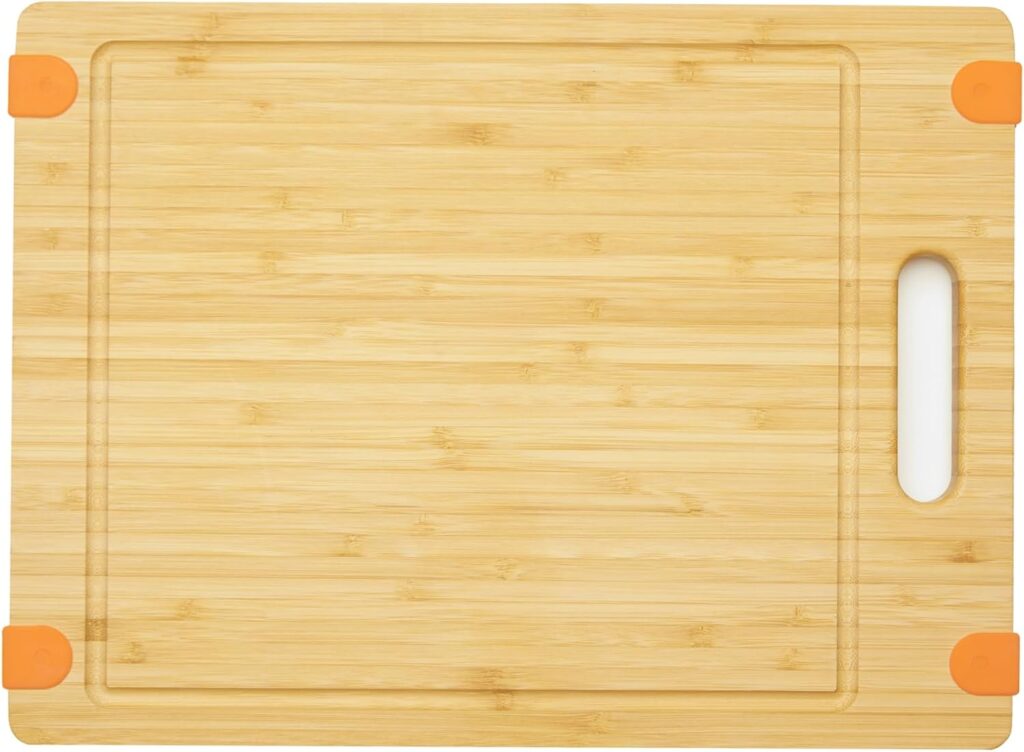 Premium Bamboo Cutting Board, Extra-Large Wooden Chopping Block with Juice Groove, Large Bamboo Wood Charcuterie Board with Anti Skid Silicon Grips