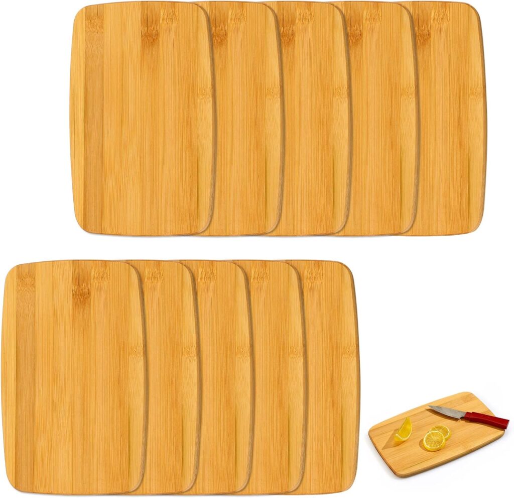 Yinkin 10 Pcs Bulk Wood Cutting Board Bamboo Wooden Chopping Board Charcuterie Serving Tray Laser Engraving Blanks for Pizza Bread Cheese Kitchen DIY Thanksgiving Christmas Housewarming Gifts, 6″ x 9″