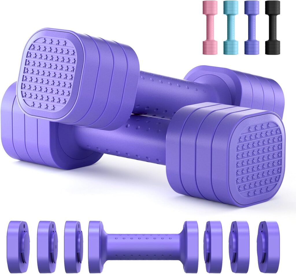 Zempox Adjustable Dumbbell Set of 2, 4 in 1 Free Weights Dumbbells Set for Women, Hand Weights for Women at Home, Each 2lb 3lb 4lb 5lb with TPU Soft Rubber Handle for Home Gym Exercise Training