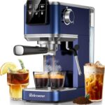 Espresso Machine, 20 Bar Espresso Maker Milk Frother & LCD Panel, Hot & Iced Coffee Machine, Stainless Steel Espresso Coffee Machine with 41oz Water Tank for Cappuccino, Latte