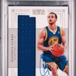 2012 Panini National Treasure #76 Material Treasure Stephen Curry Signed Card AU – Basketball Autographed Cards