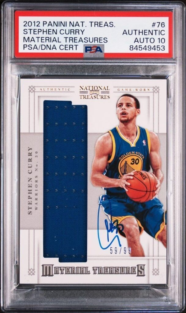 2012 Panini National Treasure #76 Material Treasure Stephen Curry Signed Card AU – Basketball Autographed Cards