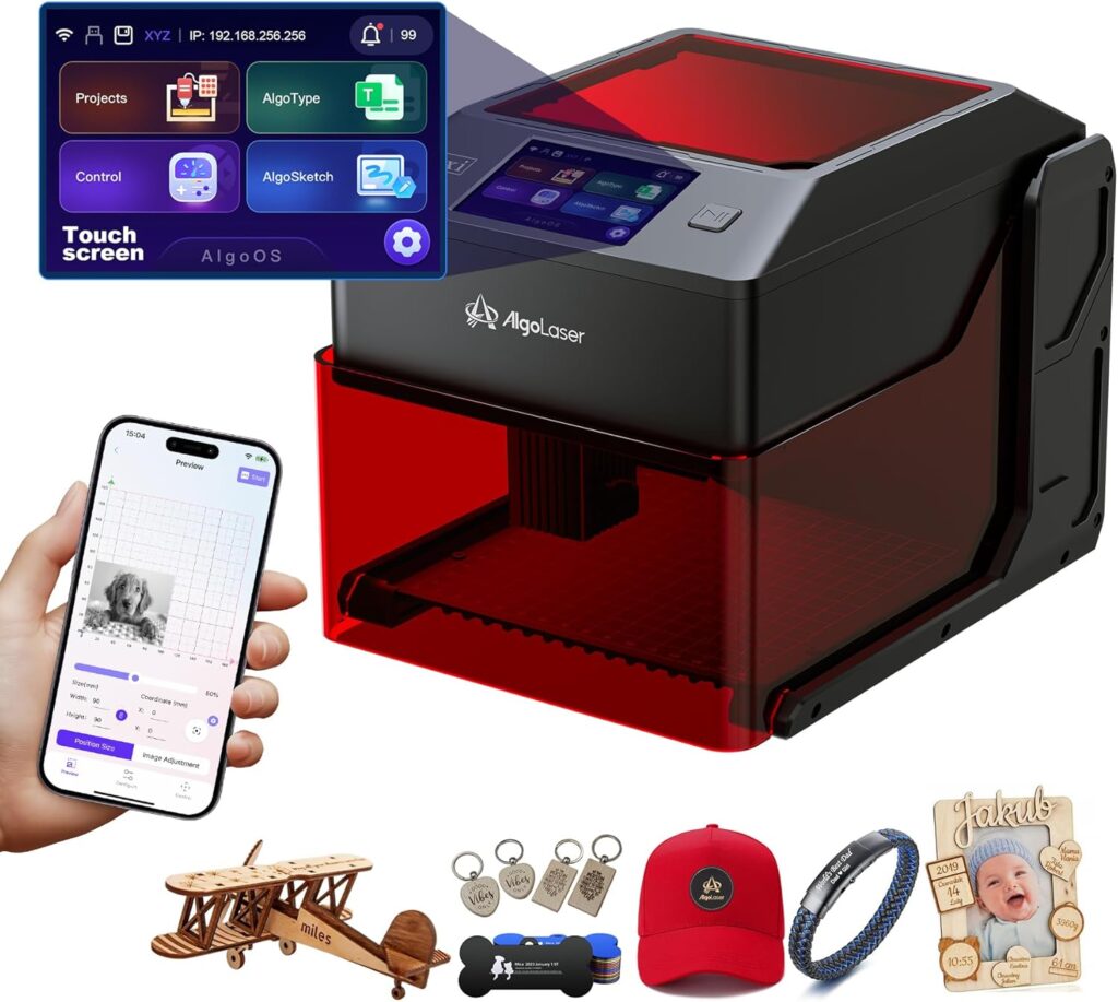 AlgoLaser 5W Smart Laser Engraver Machine: Portable Laser Engraver with 3.5″ Touchscreen & 2.0 AlgoOS System – Hand Draw/Wireless Transmission/SD Card/Offline – Laser Engraving for Wood, Leather