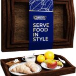 Comfify Serving Trays Set of 3 – Ottoman Wood Trays for Entertainment, Food and Decor – Rustic Farmhouse Distressed Wood Finish – Brown