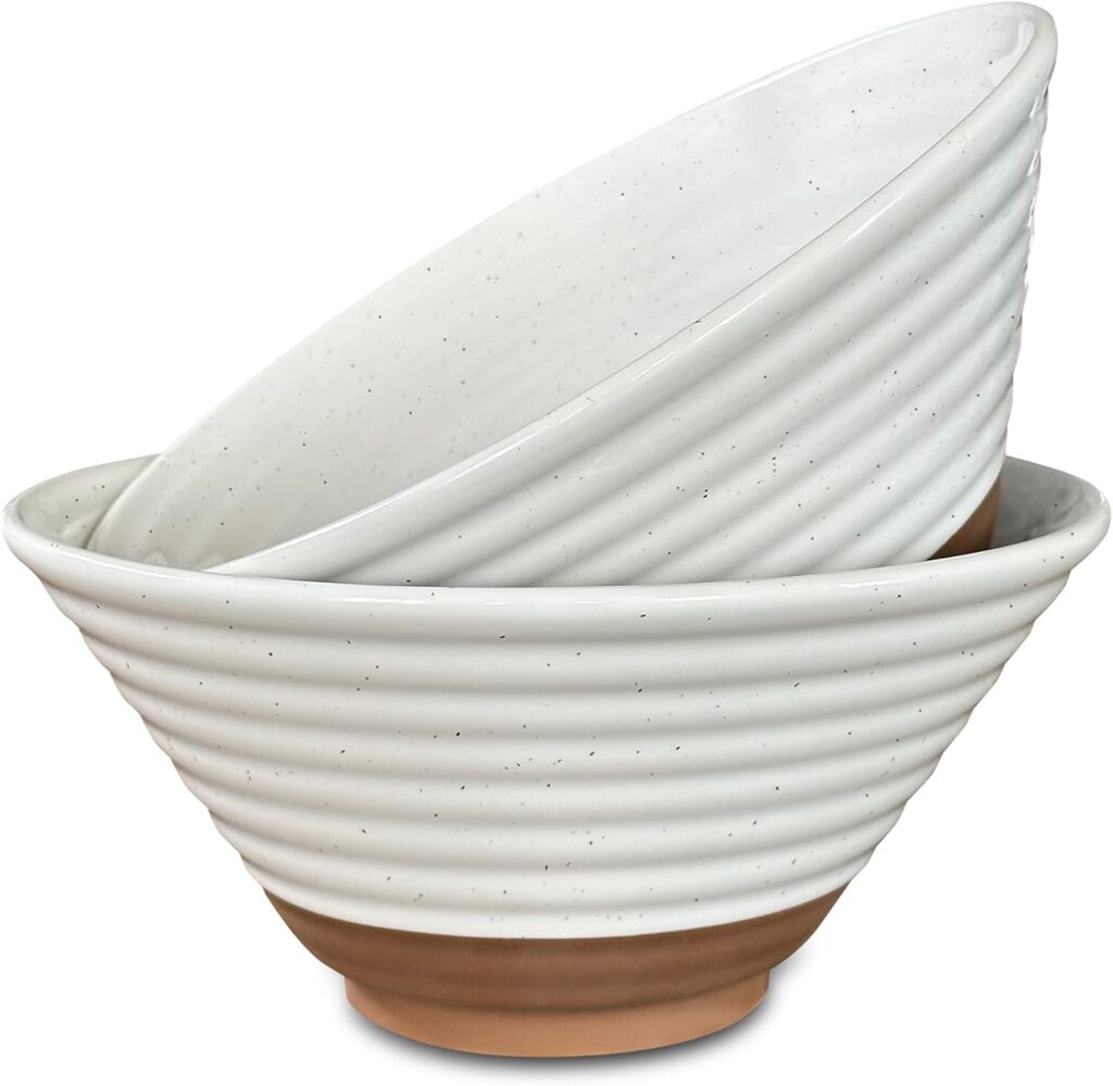 Mora Ceramic Ramen Bowl Set of 2, 45oz – Great for Pho, Miso Udon Soup, Instant Noodles, Serving, Thai or Asian Food – Microwave Safe Large Japanese Noodle Bowls, Modern Kitchen – Vanilla White