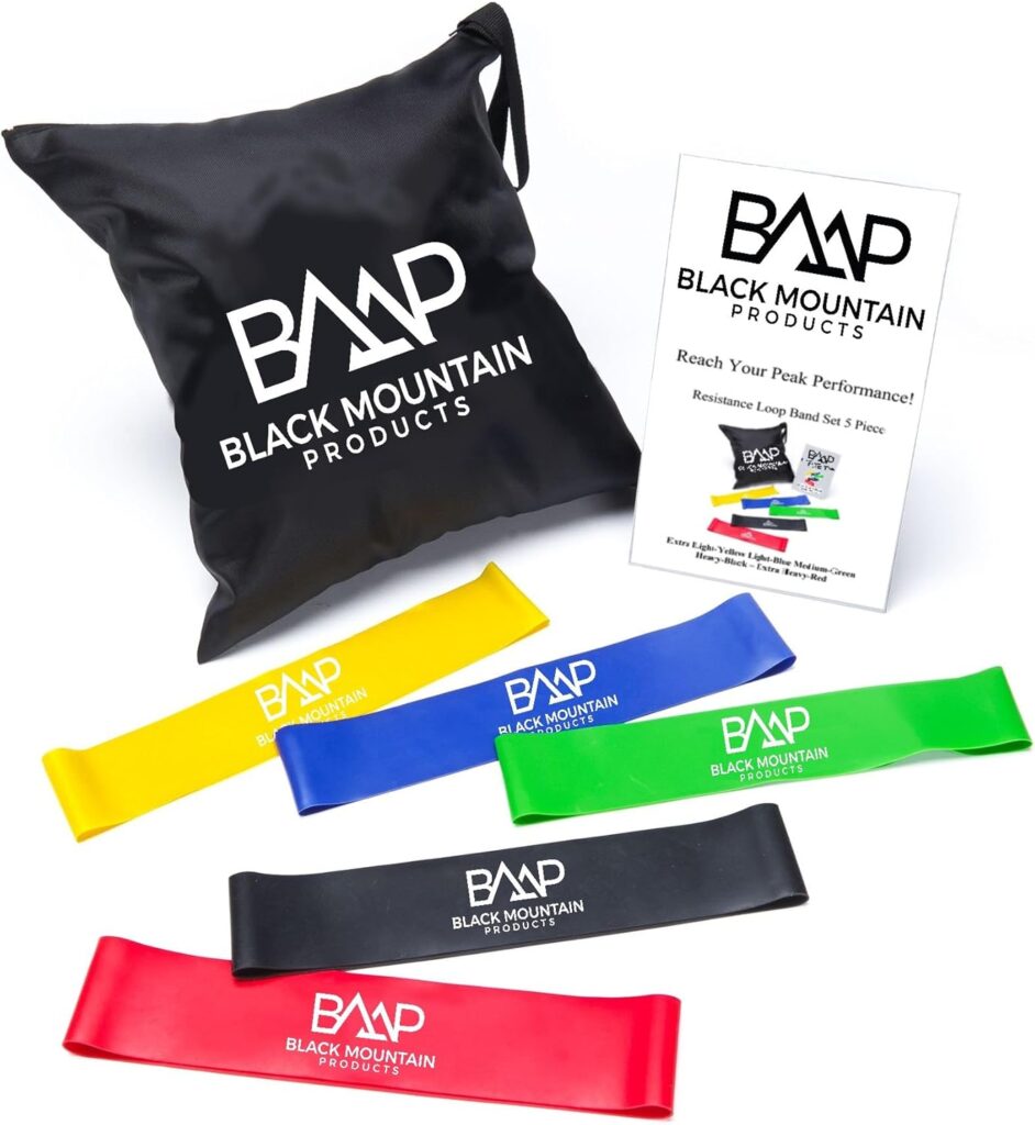 Black Mountain Products Loop Resistance Exercise Bands with Carrying Case (Set of 5), 9 inch
