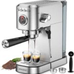 Spacekey Espresso Machine 20 Bar, Professional 1350W Espresso Maker with Milk Frother, Compact Stainless Steel Cappuccino & Latte & Americano Maker with 39oz Removable Water Tank, Silver
