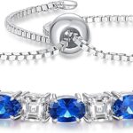 Sterling Silver Birthstone Bracelets for Women White Gold Tennis Bracelets Adjustable Chain 6-9 Inchs Jewelry Hypoallergenic Anniversary Birthday Gifts for Women Mom Wife Her