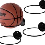 MyGift Set of 4 Matte Black Metal Wall-Mounted Sports Ball Display Holder, Basketball, Soccer, Football, Volleyball, Durable Wall Storage Rack Wire Shelf