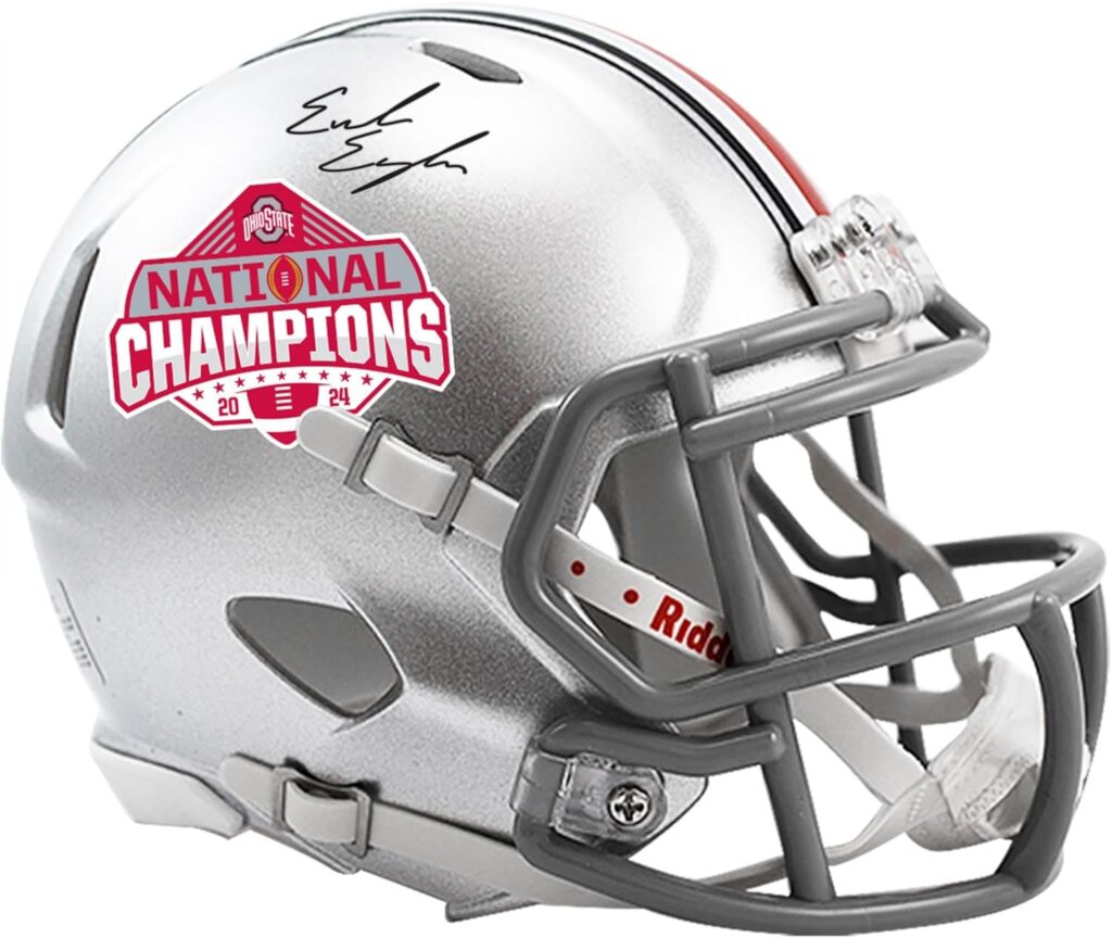 Emeka Egbuka Ohio State Buckeyes Autographed 2024 College Football Playoff National Champions Logo Riddell Speed Mini Helmet – Autographed College Mini Helmets