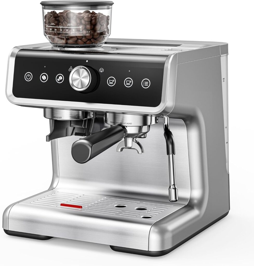 EUHOMY Espresso Machine with Grinder, 20 Bar Professional Espresso Coffee Maker for Home, with Milk Frother for Latte, Cappuccino & Barista-Style