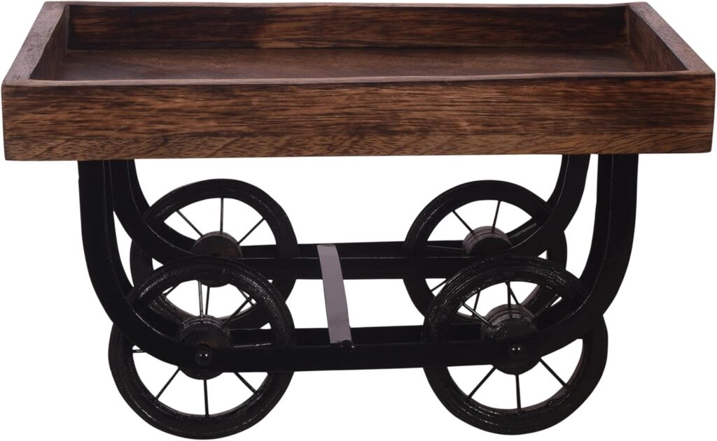 Natural Wooden Serving Bowl, Large Deep Tray for Family, Party (Tray with Wheels)