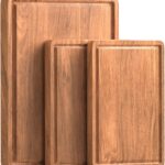 Acacia Wood Cutting Board Set of 3 Wooden Cutting Boards for Kitchen with Juice Groove & Built-in Handle Large Chopping Board for Meat Fruits Vegetables(12×7,12×10,17×12 inch)