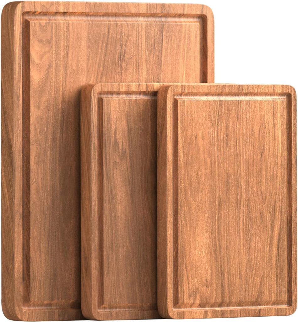 Acacia Wood Cutting Board Set of 3 Wooden Cutting Boards for Kitchen with Juice Groove & Built-in Handle Large Chopping Board for Meat Fruits Vegetables(12×7,12×10,17×12 inch)