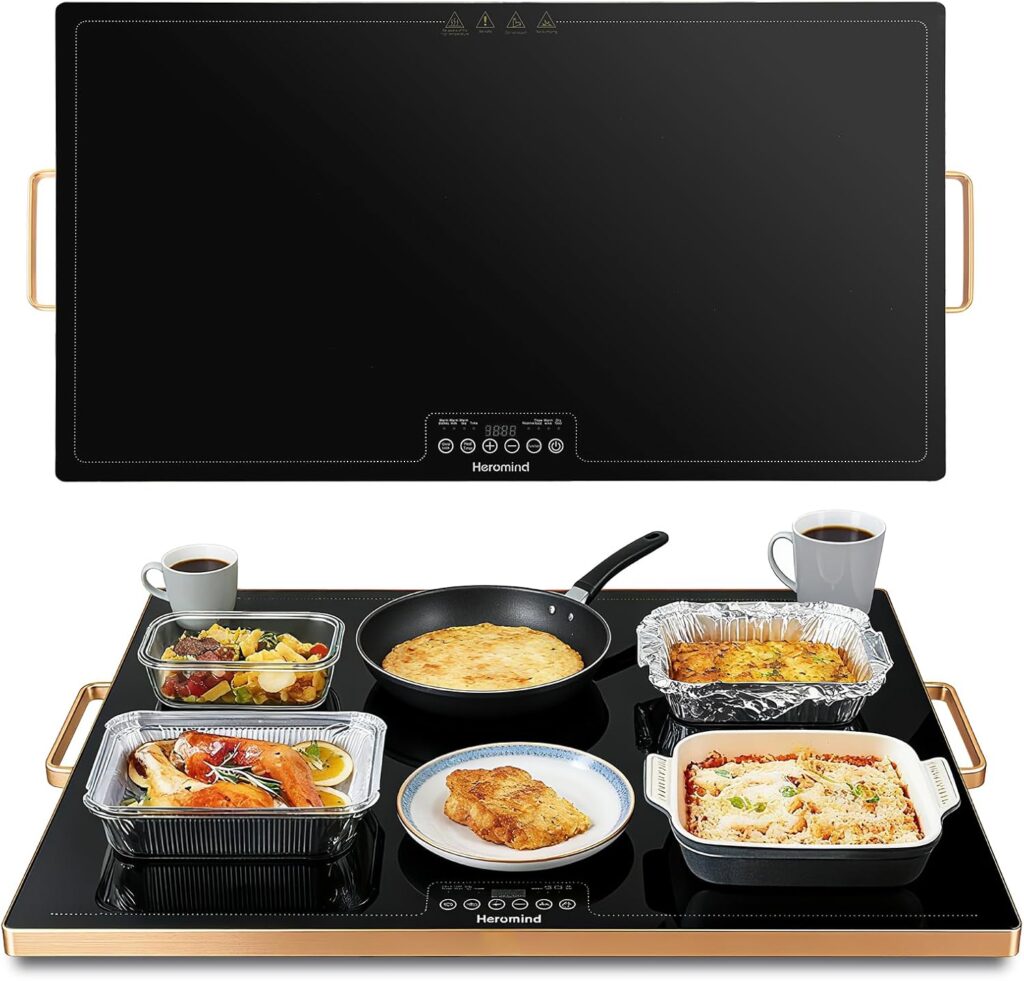 Electric Warming Tray 31.5″ × 17.7″, Glass-Top Full-Surface Food Warmer with Adjustable Temperature & Timer, Buffet Warming Tray for Parties, Sabbath, Holiday Parties, Daily Dining