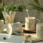 Artisanal Handcrafted Ceramic Mug with Sage Botanical Design – 12oz Off-White Stoneware Coffee Cup, Elegant Purple Sage Pattern, Dishwasher Safe, Comfort Grip Handle for Daily Use-4pack