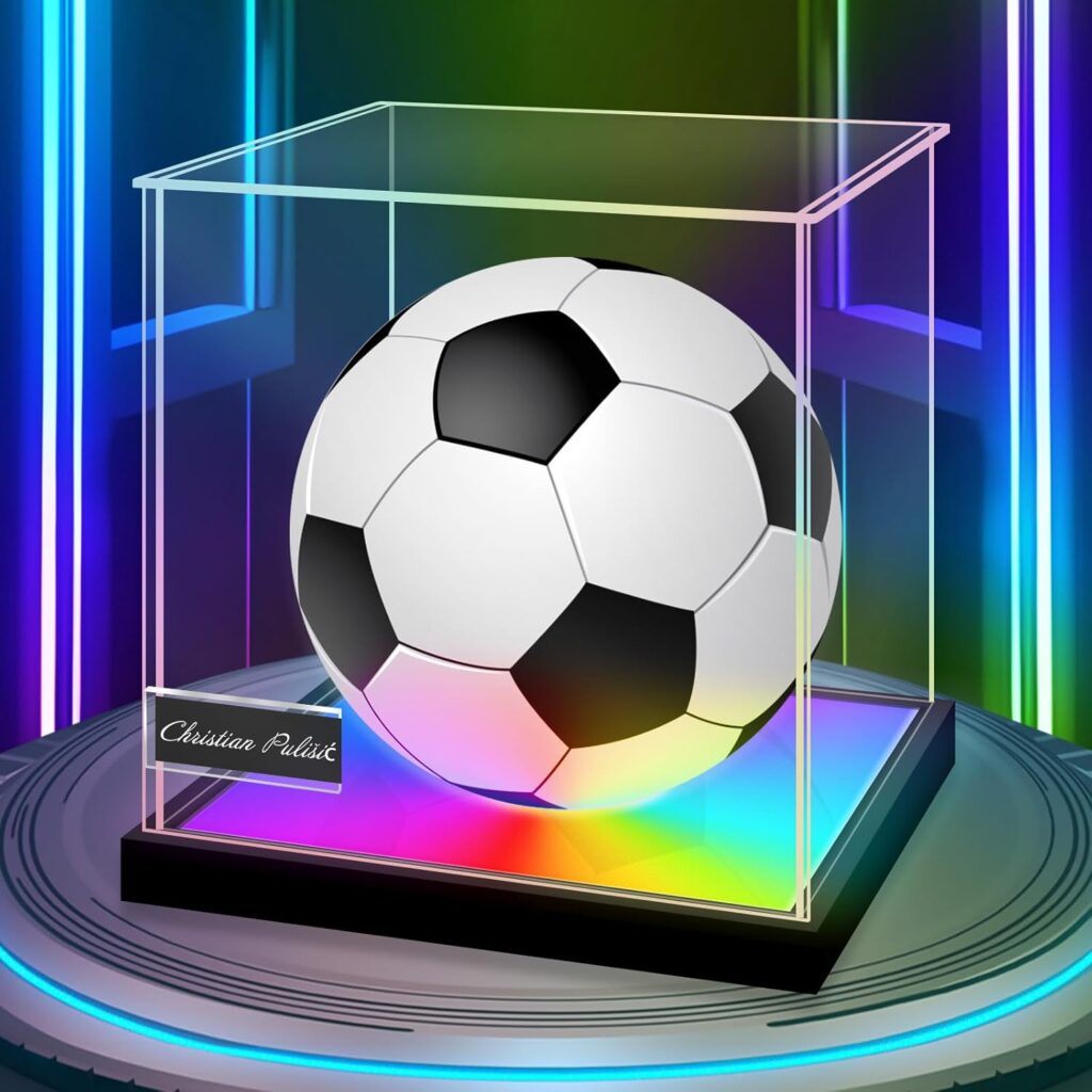 LANSCOERY Acrylic Soccer Display Case with Color Changing LED Light, DustProof Display Box with Name Plate, Clear Full Size Memorabilia Box for Autographed Ball