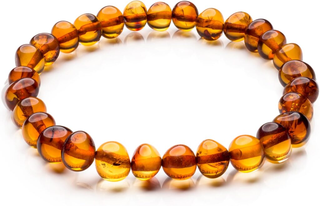 Baltic Proud Natural Baltic Amber Bracelet for Adults (Women/Men – Unisex) Cognac Polished color – Hand made From Raw-Unpolished/Certified Baltic Amber Beads