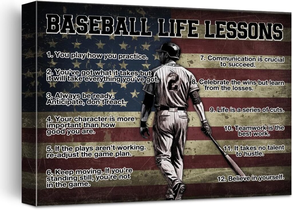 Baseball Poster Canvas Wall Art for Living Room Bedroom Home Decor, Baseball Life Lessons Motivational Canvas Print Painting 12×15 Inch