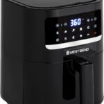 West Bend Compact Air Fryer 5-Quart Capacity with Digital Controls LCD Display and 10 Cooking Presets with Shake Reminder, Nonstick Frying Basket, 1500-Watts, Black