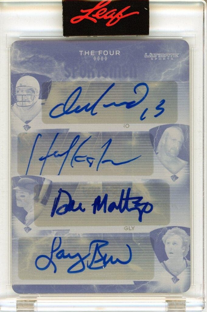 Dan Marino, Hulk Hogan, Dan Mattingly & Larry Bird Autographed 2021 Leaf Ultimate Sports Cyan Plate Card – Basketball Autographed Cards