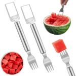 2 PCS Stainless Steel Watermelon Cutter and Fork Slicer Set 2-in-1 Fork Cutter and Fruit Slice Tool Watermelon Fork Slice Cutter Tool for Easy Cut Kitchen Gadget For Camping