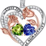 Iefil Birthstone Necklace for Women – 925 Sterling Silver Rose Heart Birthstone Necklace Birthday Anniversary Jewelry Gifts for Her Wife Mom Daughter
