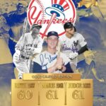 AARON JUDGE, ROGER MARIS, BABE RUTH Commemorative Baseball Card CUSTOM Made Novelty Baseball Card Depicting His Record Tying 61 HOME RUNS! – New York Yankees – Passes Babe Ruth, Ties Roger Maris with 61 Homeruns 09/28/2022