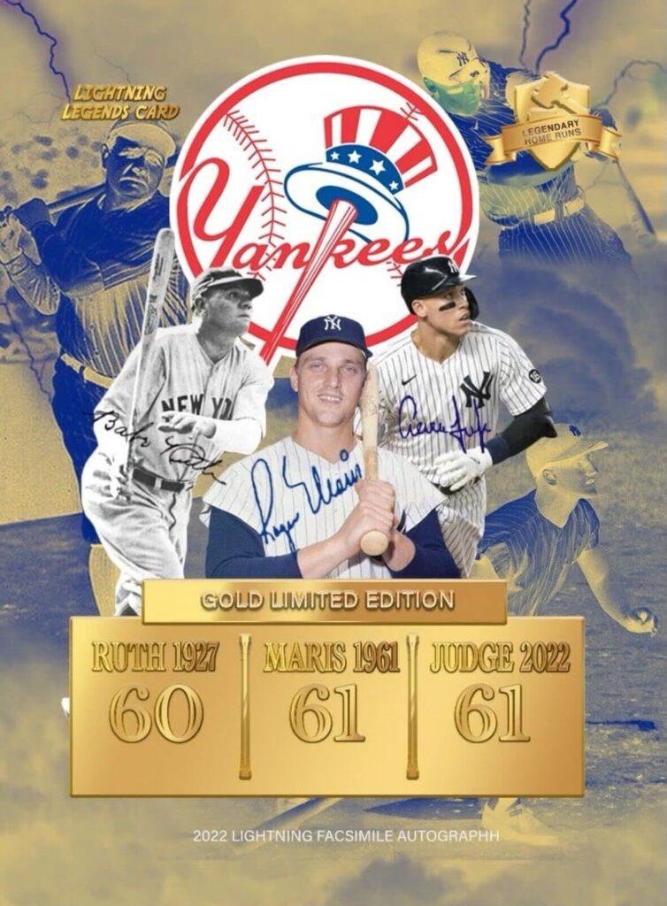 AARON JUDGE, ROGER MARIS, BABE RUTH Commemorative Baseball Card CUSTOM Made Novelty Baseball Card Depicting His Record Tying 61 HOME RUNS! – New York Yankees – Passes Babe Ruth, Ties Roger Maris with 61 Homeruns 09/28/2022
