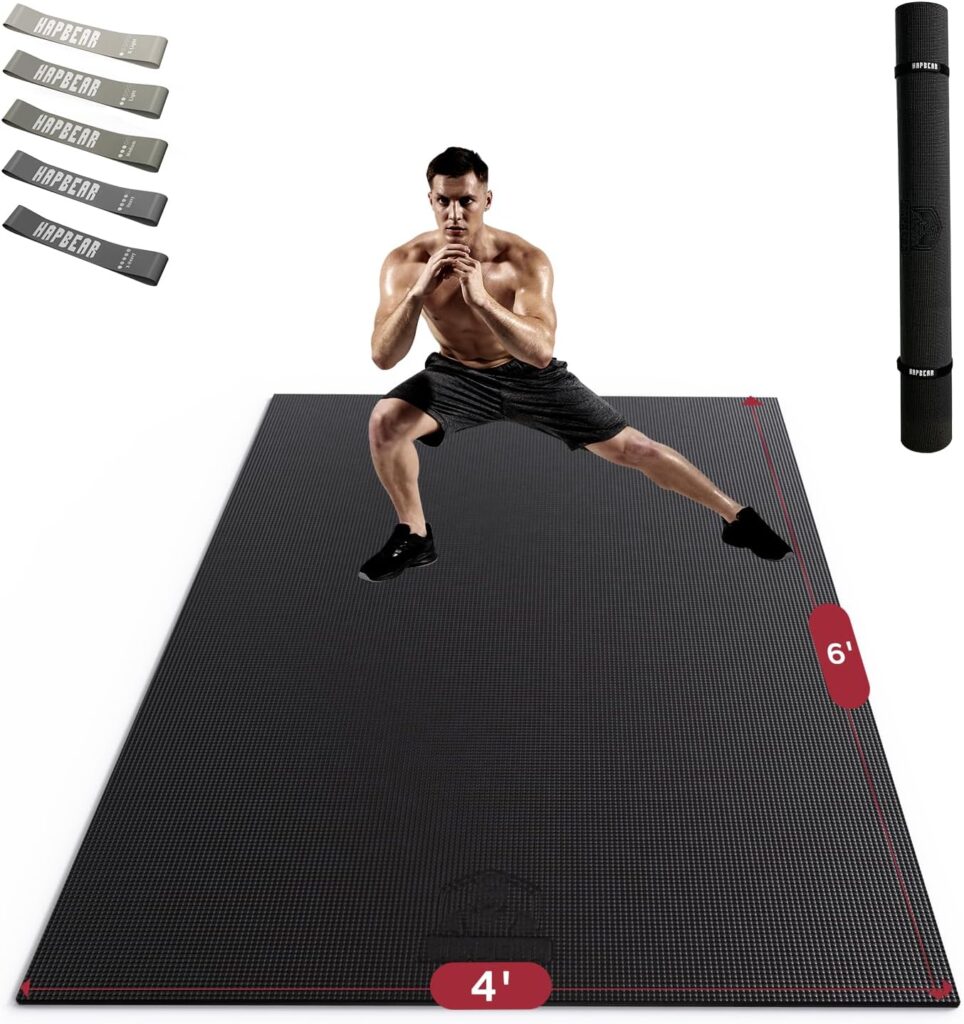 HAPBEAR Extra Large Exercise Mat-7’x5’/6’x8’/6’x9’/6’x10’/6’x12’x8mm(1/3 inch),Non-Slip, Ultra Durable, Thick Workout Mats for Home Gym Flooring Cardio, Yoga Mats for Fitness, High-Density Exercise Mat, Shoes-Friendly