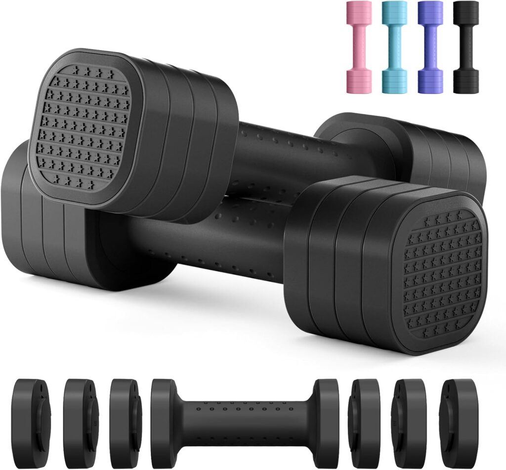 Zempox Adjustable Dumbbell Set of 2, 4 in 1 Free Weights Dumbbells Set for Women, Hand Weights for Women at Home, Each 2lb 3lb 4lb 5lb with TPU Soft Rubber Handle for Home Gym Exercise Training