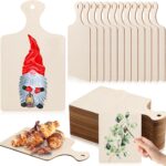 Bokon 60 Pcs Wooden Cutting Board with Handle for Craft Unfinished Wooden Serving Tray Mini Wood Serving Board Small Chopping Board Paddle for DIY Kitchen Decor,9.4 x 5.5 in