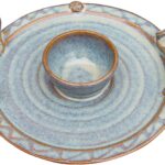Castle Arch Pottery Handmade Party Platter with Dip Bowl. 9” Diameter Serving Plate with Celtic Spiral Logo. Original Irish Design Hand-Glazed for Durability and Quality of Finish (Green)