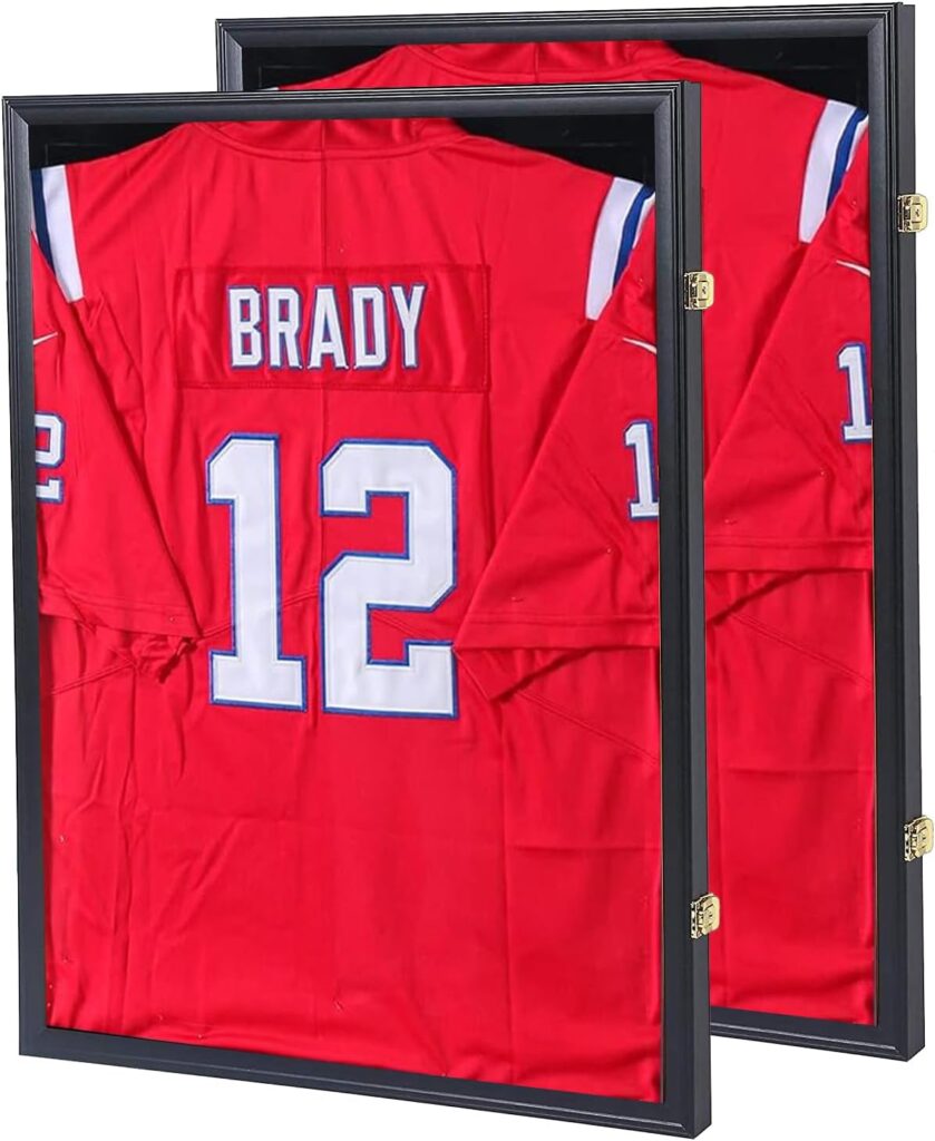 Jersey Frame Display Case Jersey Display Case Jersey Shadow Box with Uv Protection Acrylic and Hanger for Baseball Basketball Football Soccer Hockey Sport Shirt and Uniform,Black-2 Pack